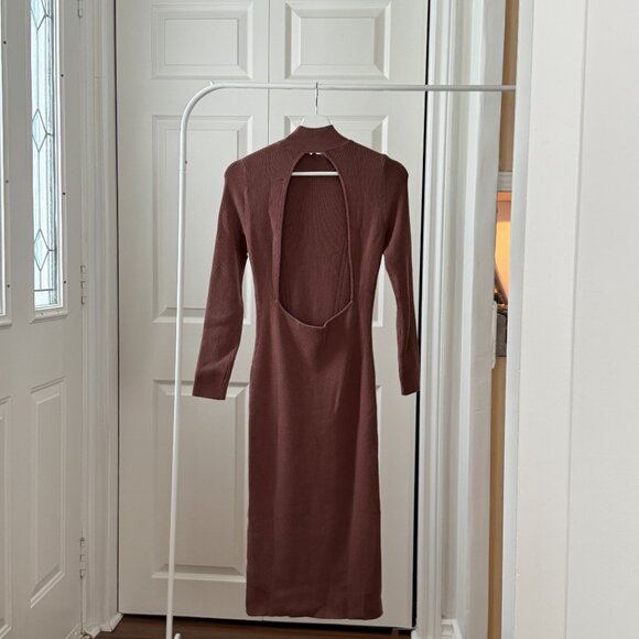 Brown Abercrombie & Fitch Women's Open-Back Midi Sweater Dress - Picture 3 of 7